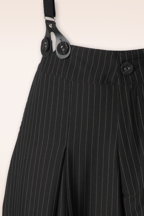 Vixen - Pinstripe Suspender Wide Leg Trousers in Black 3
