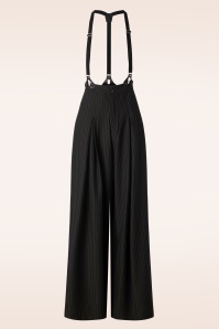 Vixen - Pinstripe Suspender Wide Leg Trousers in Black