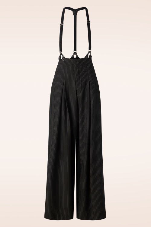 Vixen - Pantalon large à rayures tennis et bretelles en noir
