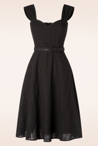 Vixen - Embroidery Summer flare jurk in zwart