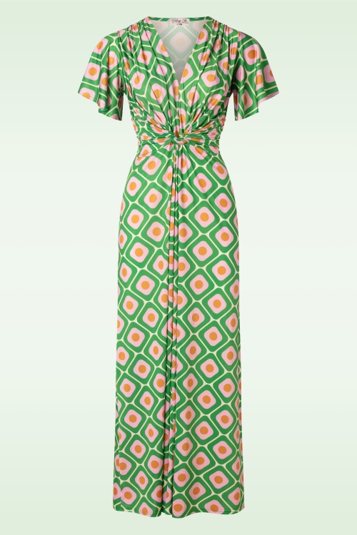 Vintage Chic for Topvintage - Robe longue à imprimé géométrique Indy en vert 2