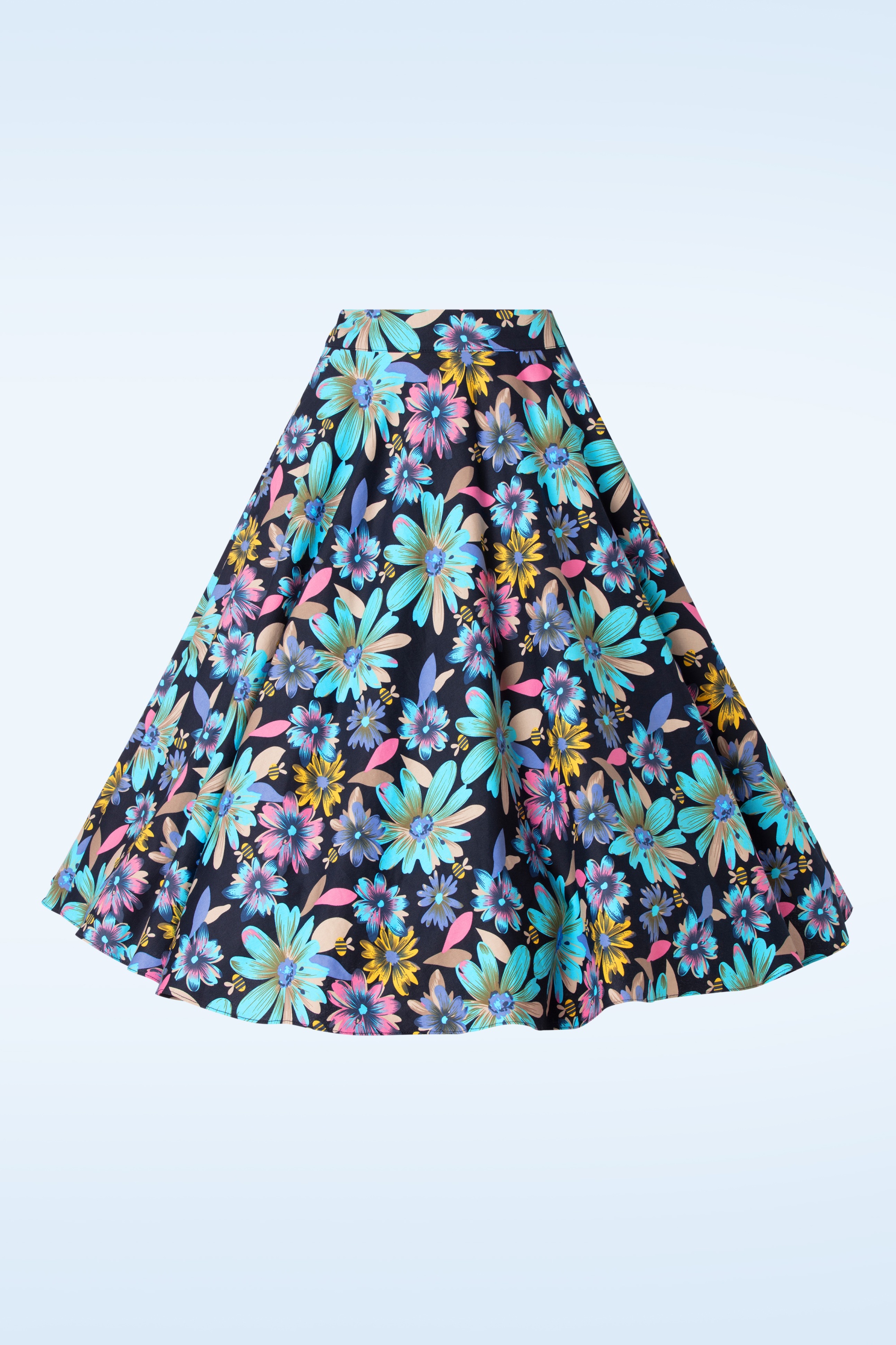 Banned Retro - Summer Bee swing rok in marineblauw 2