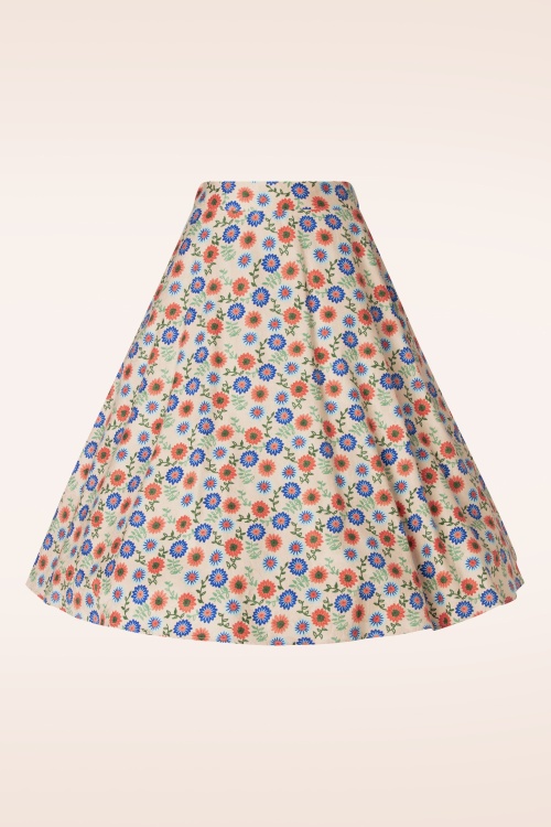 Banned Retro - Sweet Floral swing rok in crème  2