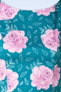 Topvintage Boutique Collection - Adriana Floral Swing Dress Années 50 en Bleu Canard 4