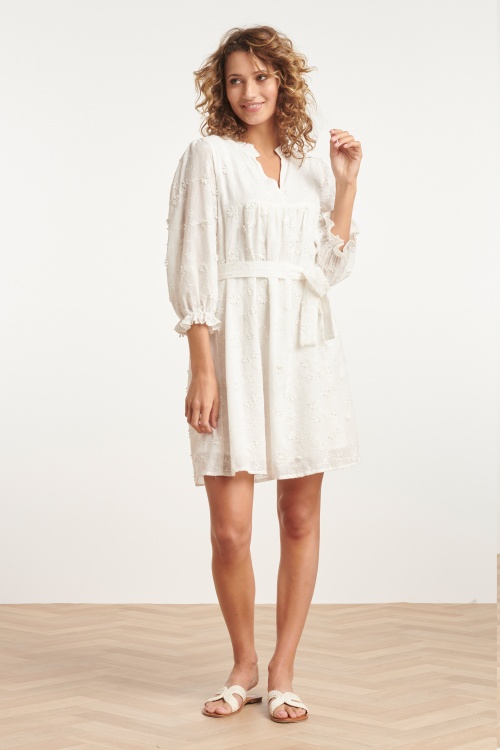 Smashed Lemon - Ruth Embroidery Dress in White 3