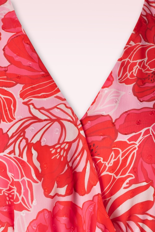 Smashed Lemon - Isla Flower maxi jurk in roze en rood  6