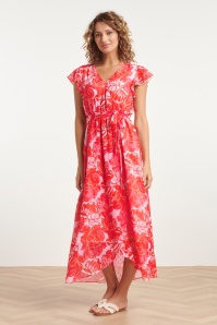 Smashed Lemon - Isla Flower maxi jurk in roze en rood  2