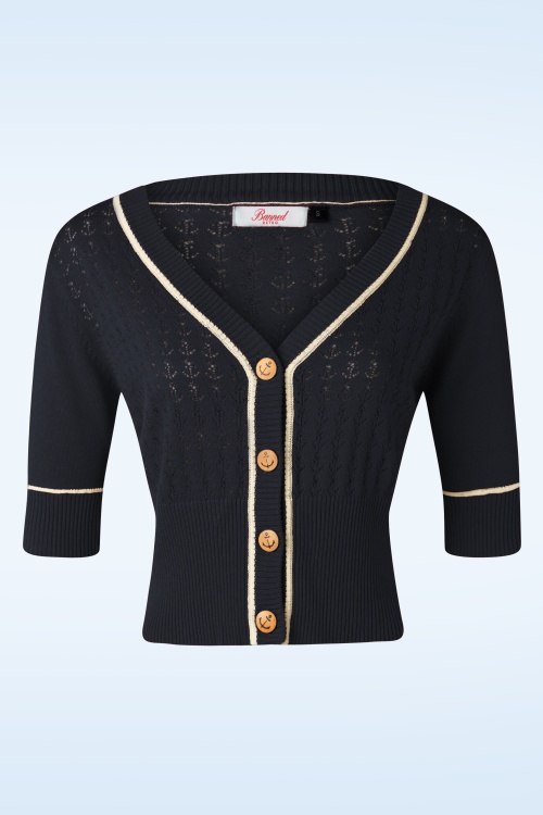Banned Retro - 50s Boat Club Cardigan in Navy