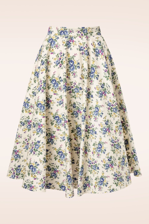 Banned Retro - 50s Wild Flower Swing Skirt in Cream