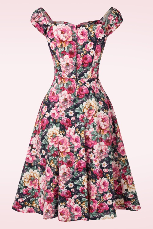 Banned Retro - 50s Flower Show Off Shoulder Swing Dress in Pink 2