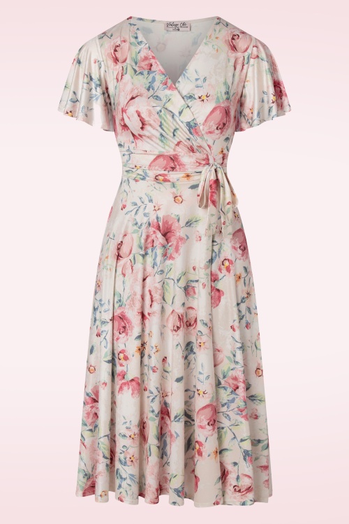 Vintage Chic for Topvintage - 40s Irene Flower Cross Over Swing Dress in Silky Cream 2