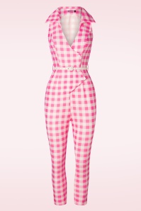Rebel Love Clothing - Midge Gingham jumpsuit in roze 2