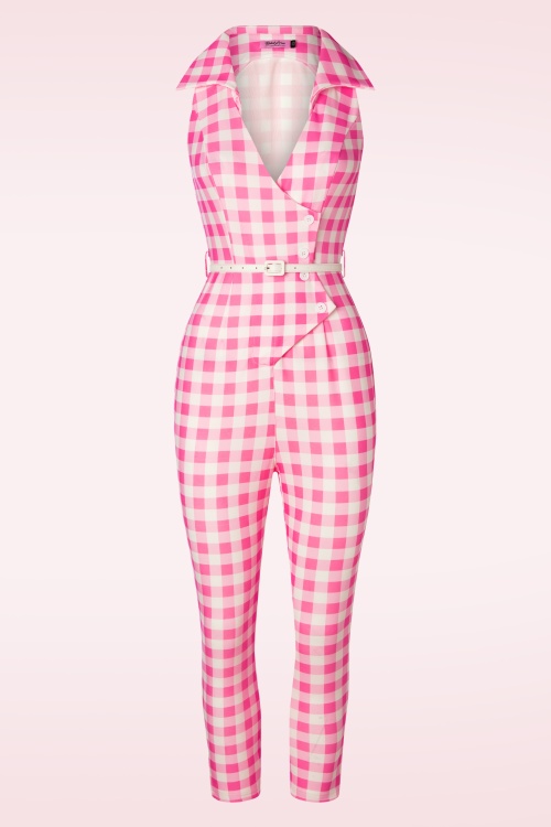 Rebel Love Clothing - Midge Gingham jumpsuit in roze 2