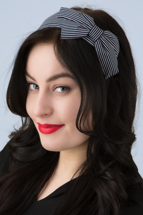 Banned Retro - Genevieve Bow Haarband in Marineblau