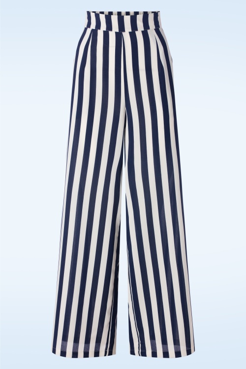 Banned Retro - Sally Stripe pantalon in marineblauw 2