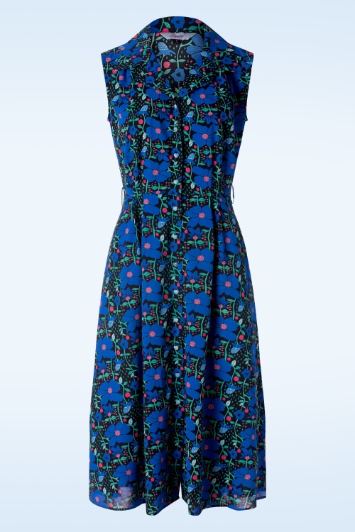 Banned Retro - Flower Power jurk in blauw