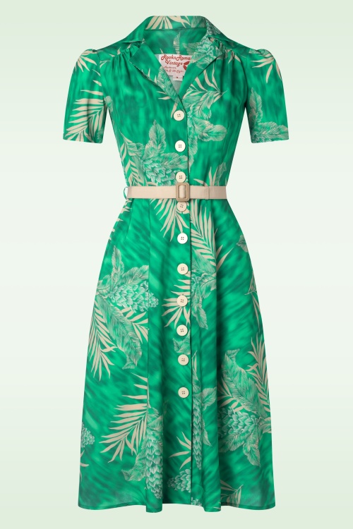 Rock N Romance - Charlene Palm Shirtwaister Dress in Emerald 