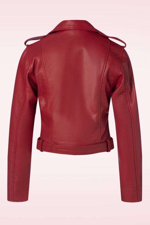 Queen Kerosin - Marlon Leather Biker Jacket in Red 2