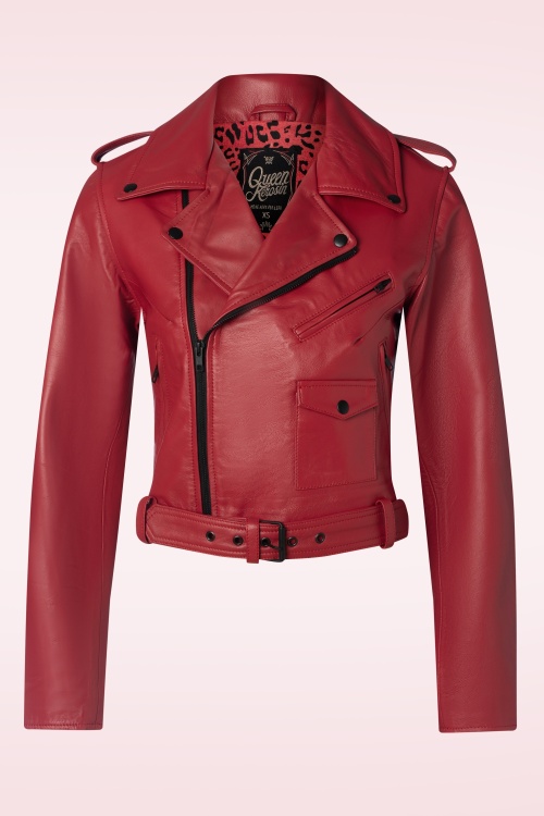 Queen Kerosin - Marlon Leather Biker Jacket in Red