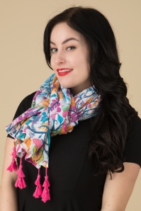 Smashed Lemon - Jenny Floral Scarf in White and Multi 3