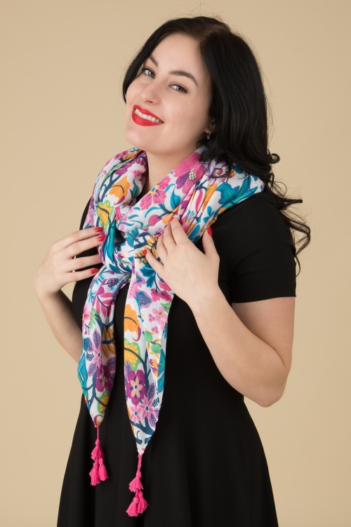 Smashed Lemon - Jenny Floral Scarf in White and Multi