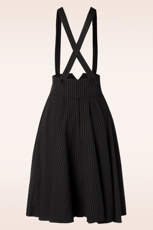 Vixen - Pinstripe Suspender Swing Skirt in Black 2