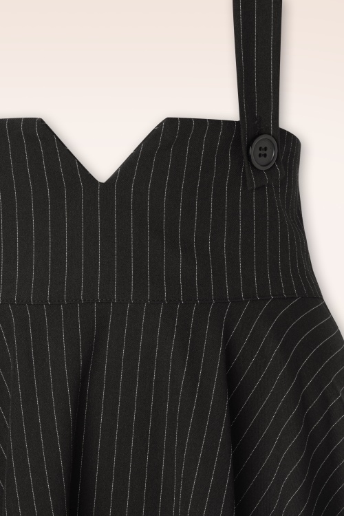 Vixen - Pinstripe Suspender Swing Skirt in Black 3