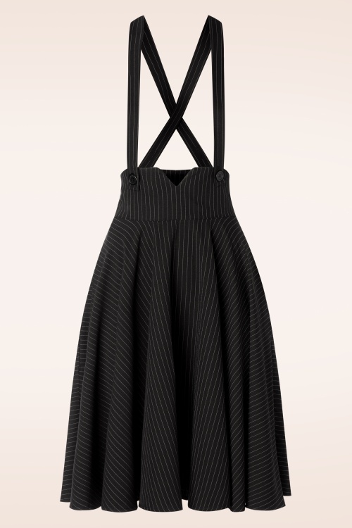 Vixen - Pinstripe Suspender Swing Skirt in Black