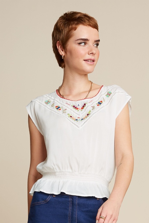 King Louie - Selly Citrine Embroidery top in crème 