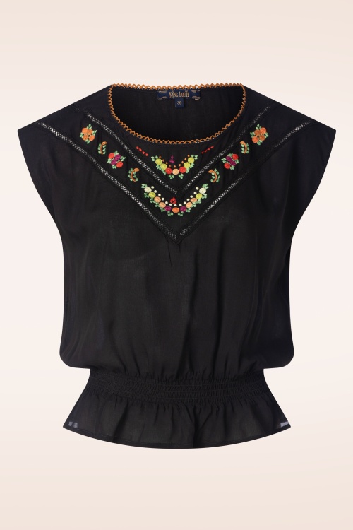 King Louie - Selly Citrine Embroidery Top in Black 2