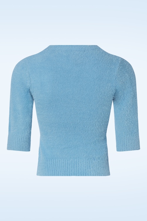 Collectif Clothing - Chrissie Fluffy Knitted Top in Light Blue 2