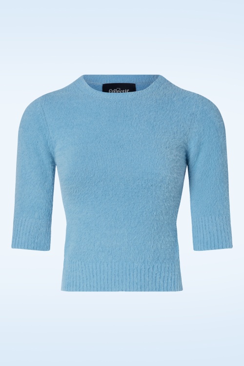 Collectif Clothing - Chrissie Fluffy Knitted Top in Light Blue