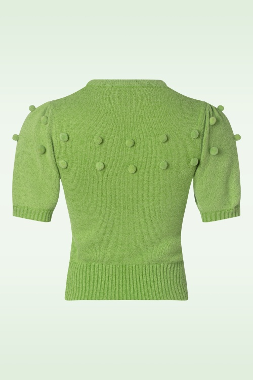 Collectif Clothing - Barbara Pom Pom Knitted Top in Green 2