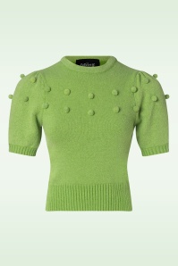 Collectif Clothing - Barbara Pom Pom Knitted Top in Green