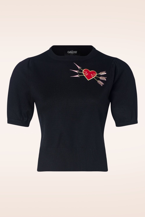 Collectif Clothing - Chris Love Struck Knitted Top in Black