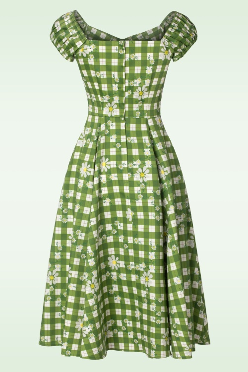 Collectif Clothing - Dolores Daisy Garden swing jurk in groen 2