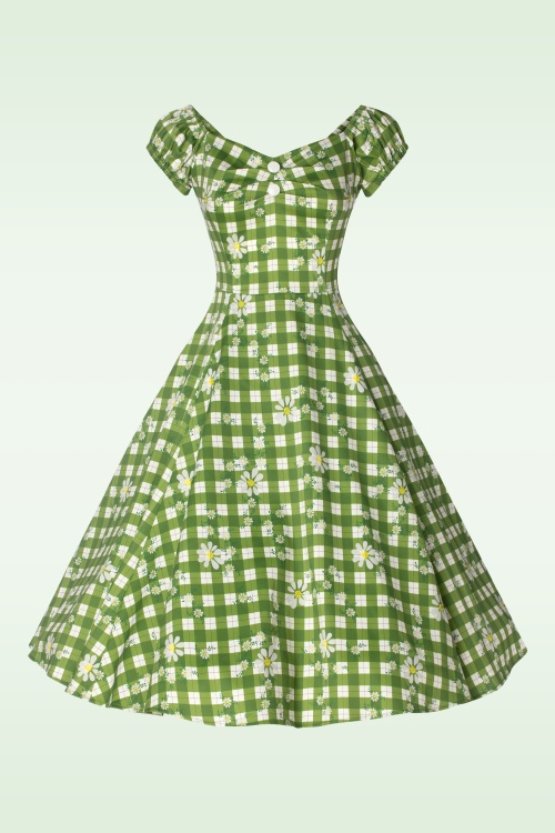 Collectif Clothing - Dolores Daisy Garden Swing Dress in Green 3