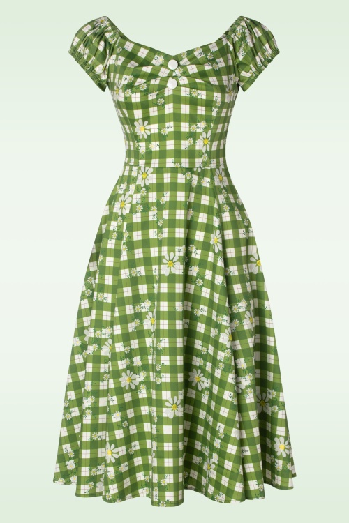 Collectif Clothing - Dolores Daisy Garden Swing Dress in Green