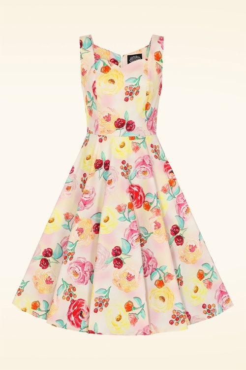 Hearts & Roses - Yasmin bloemen swing jurk in zacht perzik