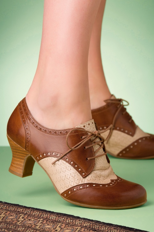 Miz Mooz - 40s Tully Leather Shoe Booties in Brandy and Cream