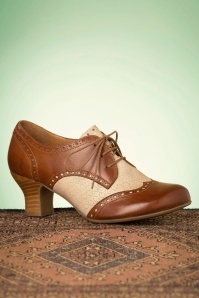 Miz Mooz - Tully Leather Shoe Booties Années 40 en Cognac et Crème 3