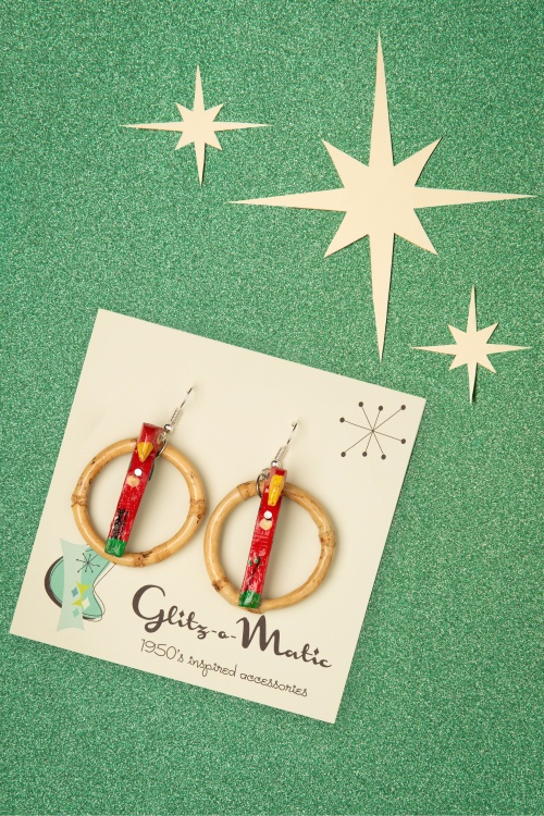 Glitz-o-Matic - 50s Parrot Bamboo Hoop Earrings in Red 3