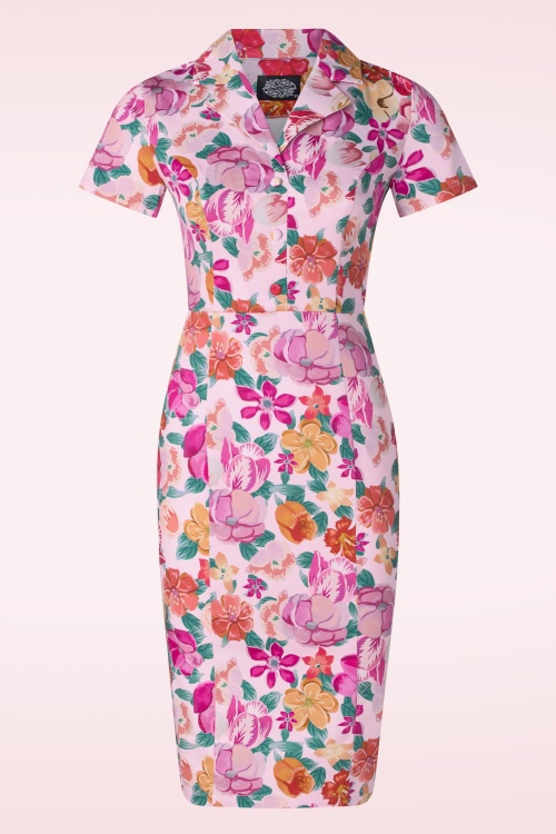 Hearts & Roses - Kelly Floral Pencil Dress in Pink