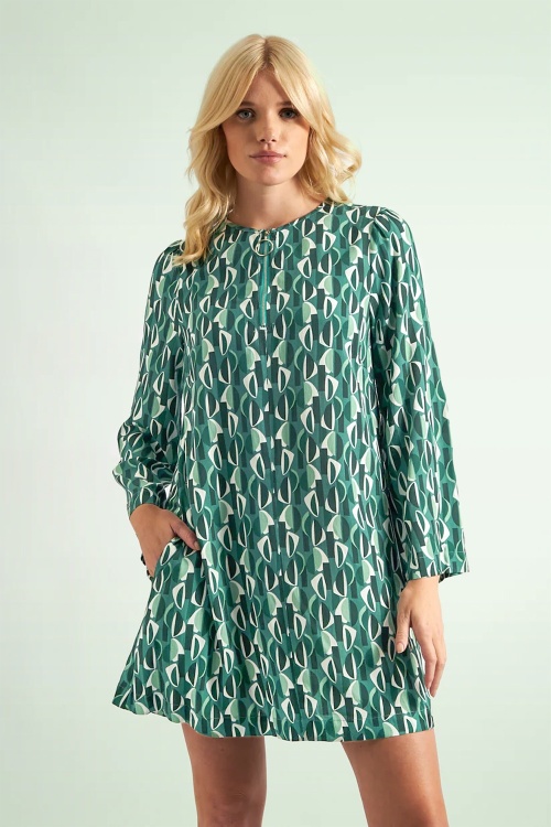 Louche - Gwenola Mid Century Retro jurk in groen
