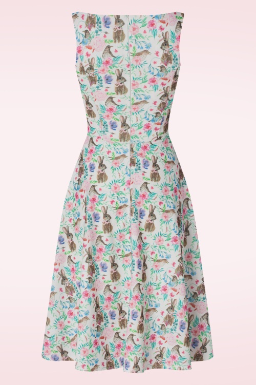 Vintage Chic for Topvintage - Bunny Hop swing jurk in wit en multi 2