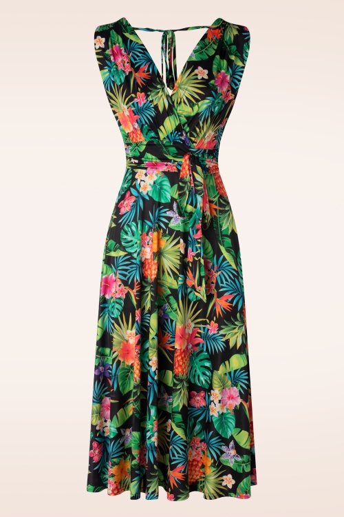 Vintage Chic for Topvintage - Jane tropical toucan swing jurk in groen