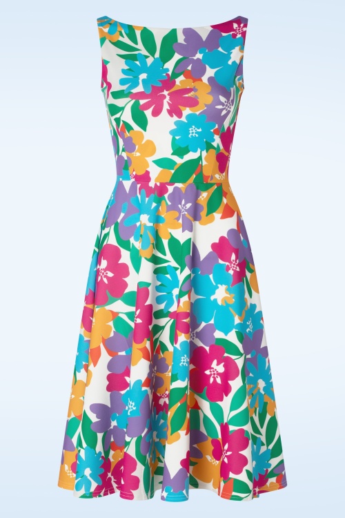 Vintage Chic for Topvintage - Cindi Floral swing jurk in crème
