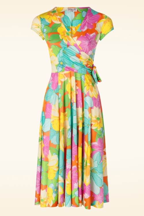Vintage Chic for Topvintage - Layla Bright Floral swing jurk in multi