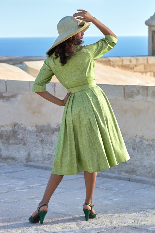 Miss Candyfloss - Petula Sage Overcoat Dress in Peargreen 3