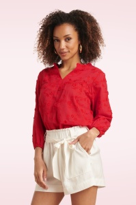 Smashed Lemon - Ruth bestickte Bluse in Rot